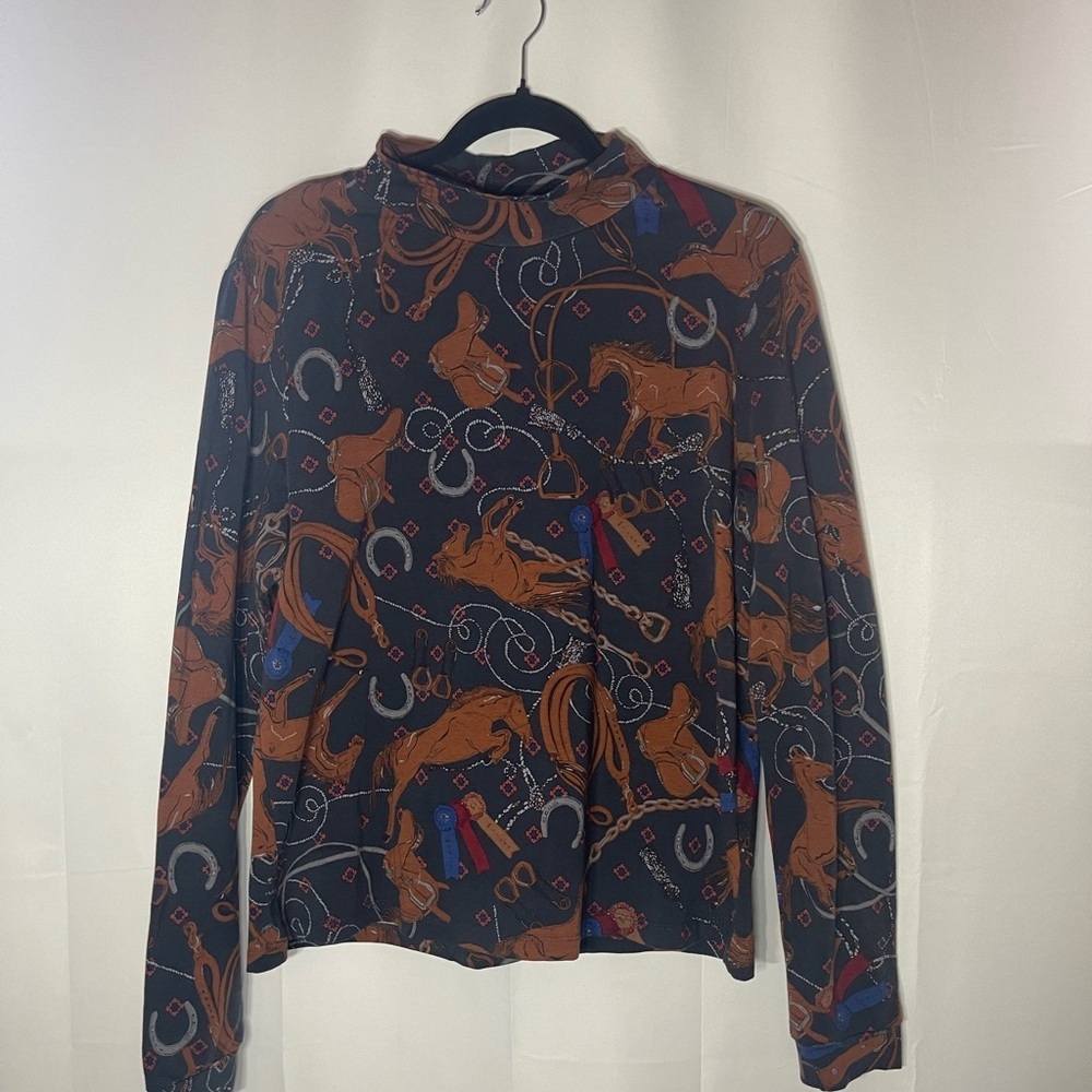 Anthropologie Black and Brown Equestrian Print Top